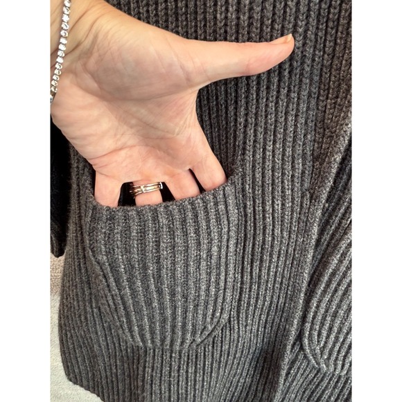 Banana Republic Cashmere Merino Cardigan Gray Pockets M Duster Collared NWT - Picture 4 of 13